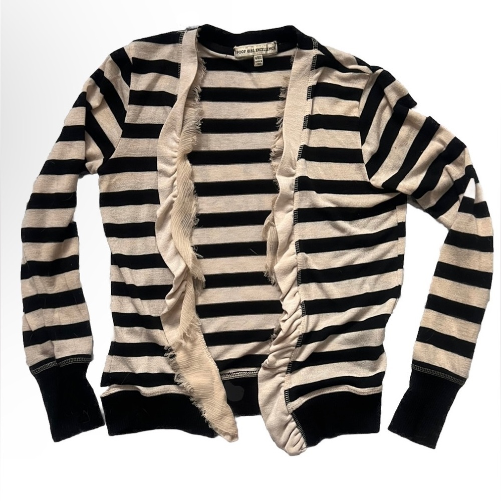 EUC Poof Girl Excellence Black Ivory Ruffle Front Shirt M 10/12